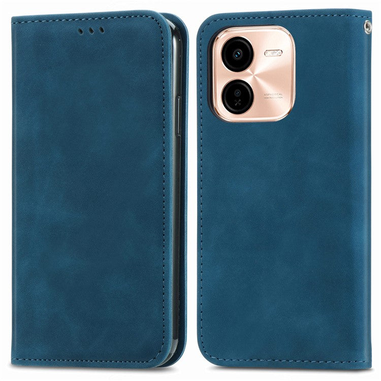 For vivo Y37 Pro 5G Case Skin Touch Feeling Leather Card Holder Phone Cover Magnetic Absorption - Dark Blue