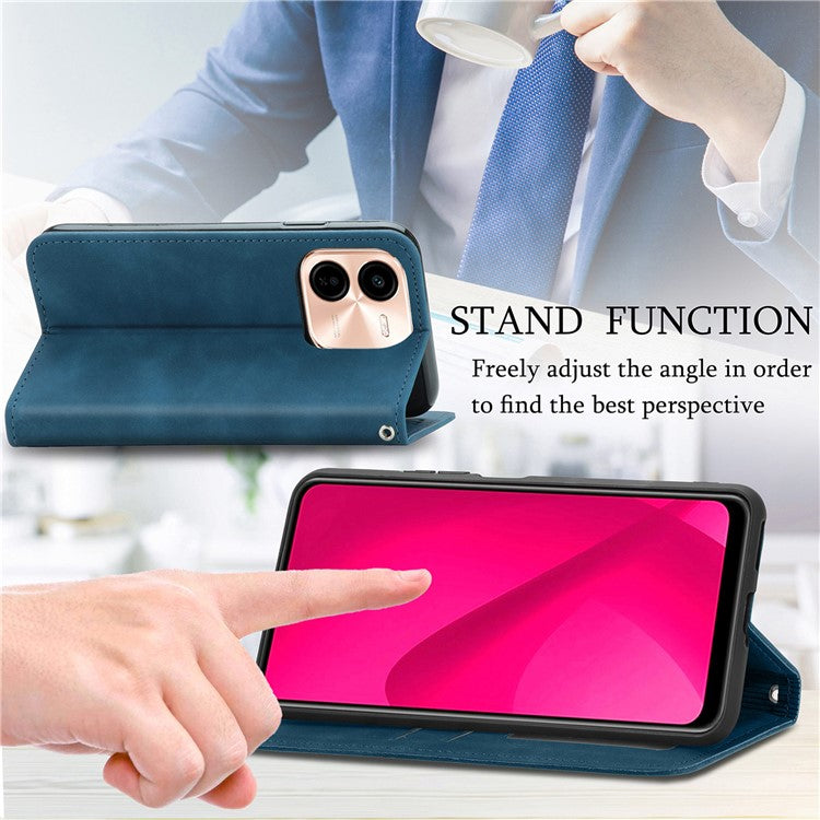 For vivo Y37 Pro 5G Case Skin Touch Feeling Leather Card Holder Phone Cover Magnetic Absorption - Dark Blue