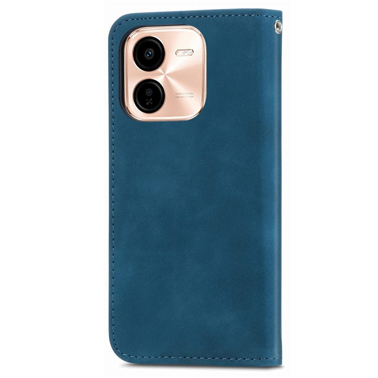 For vivo Y37 Pro 5G Case Skin Touch Feeling Leather Card Holder Phone Cover Magnetic Absorption - Dark Blue