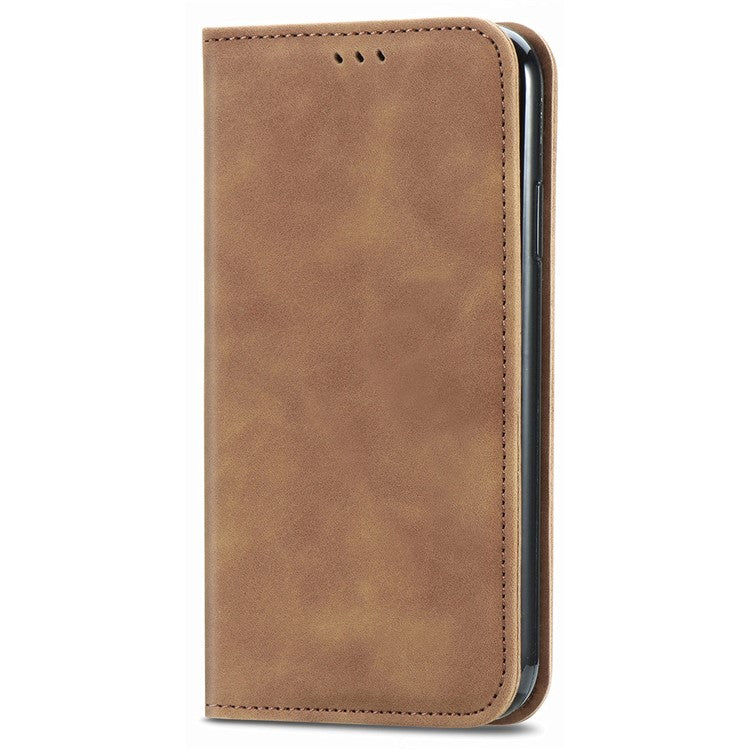 For vivo Y37 Pro 5G Case Skin Touch Feeling Leather Card Holder Phone Cover Magnetic Absorption - Brown