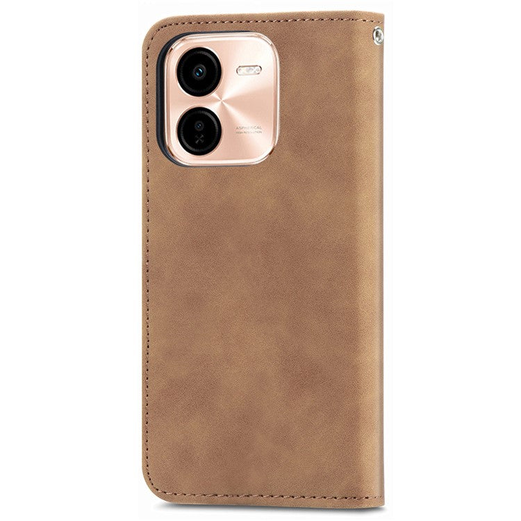 For vivo Y37 Pro 5G Case Skin Touch Feeling Leather Card Holder Phone Cover Magnetic Absorption - Brown