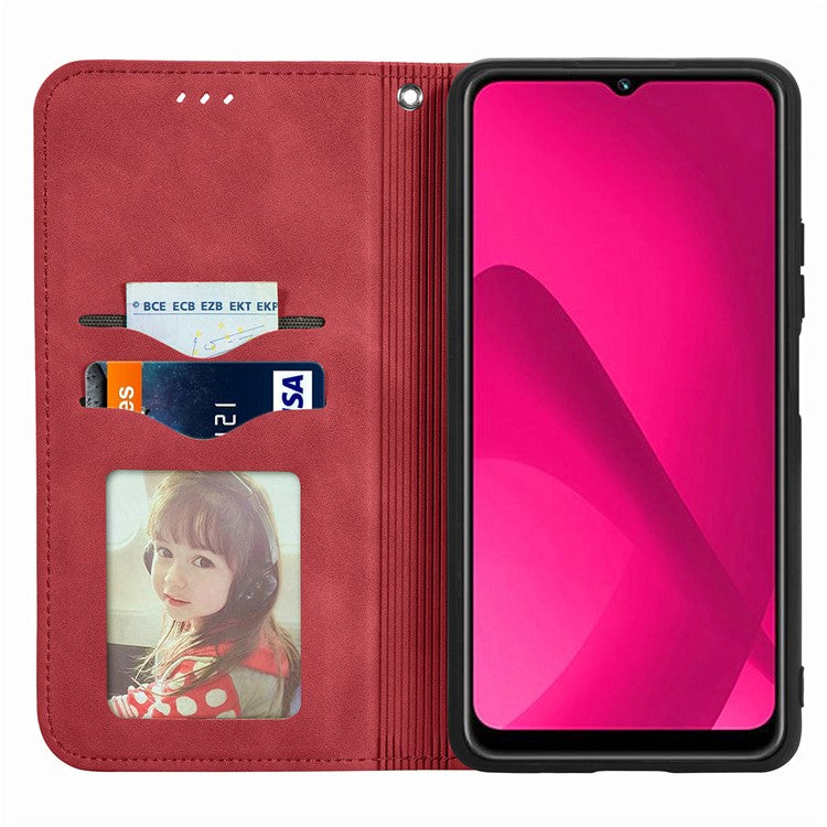 For vivo Y37 Pro 5G Case Skin Touch Feeling Leather Card Holder Phone Cover Magnetic Absorption - Red