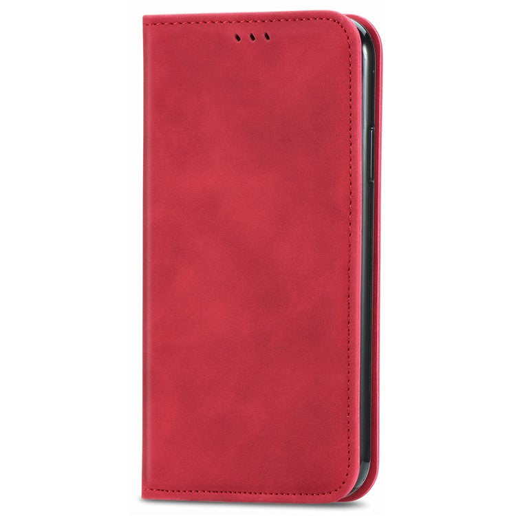 For vivo Y37 Pro 5G Case Skin Touch Feeling Leather Card Holder Phone Cover Magnetic Absorption - Red