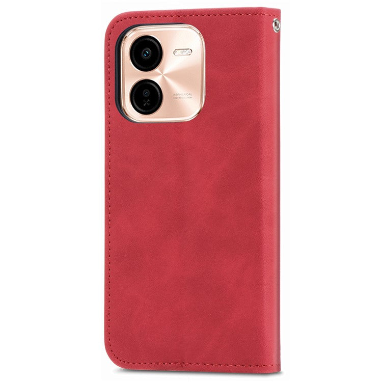 For vivo Y37 Pro 5G Case Skin Touch Feeling Leather Card Holder Phone Cover Magnetic Absorption - Red