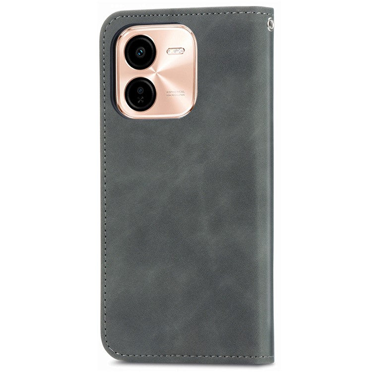 For vivo Y37 Pro 5G Case Skin Touch Feeling Leather Card Holder Phone Cover Magnetic Absorption - Grey