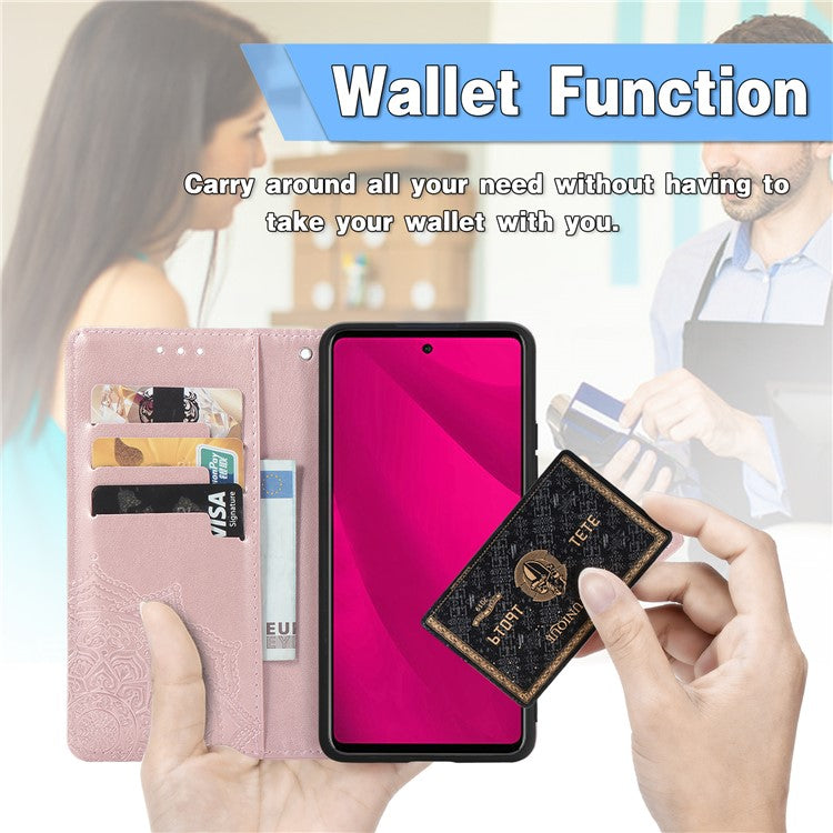 For vivo Y37 Pro 5G Wallet Case Mandala Flower Leather Phone Cover Stand View - Rose Gold