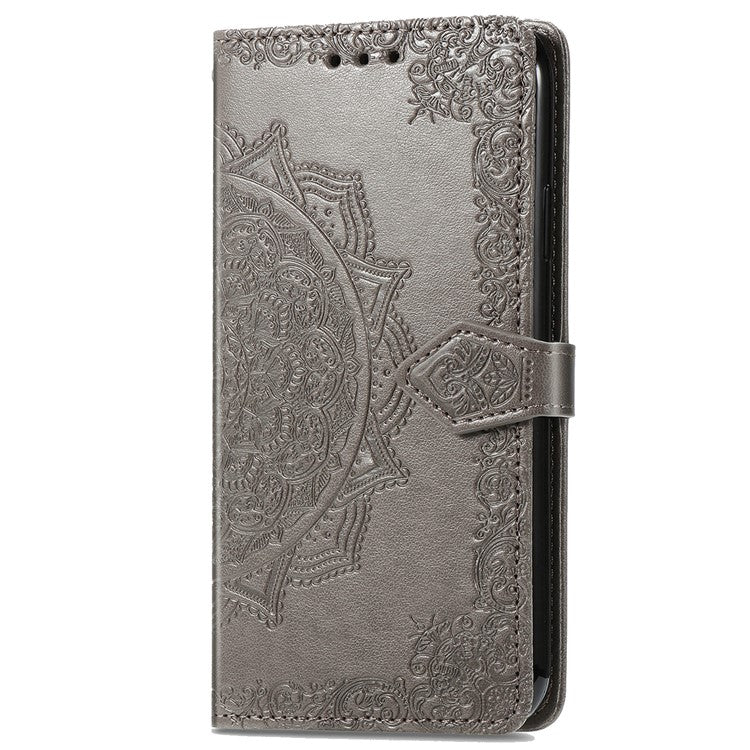 For vivo Y37 Pro 5G Wallet Case Mandala Flower Leather Phone Cover Stand View - Grey