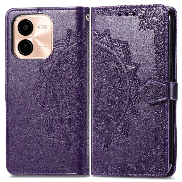 For vivo Y37 Pro 5G Wallet Case Mandala Flower Leather Phone Cover Stand View - Purple