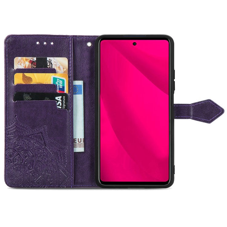 For vivo Y37 Pro 5G Wallet Case Mandala Flower Leather Phone Cover Stand View - Purple