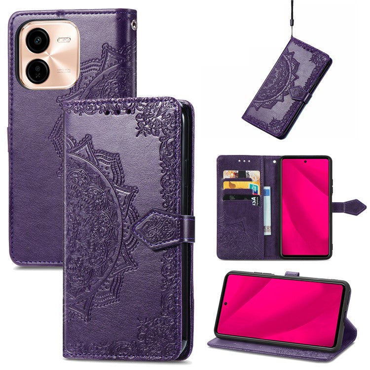 For vivo Y37 Pro 5G Wallet Case Mandala Flower Leather Phone Cover Stand View - Purple