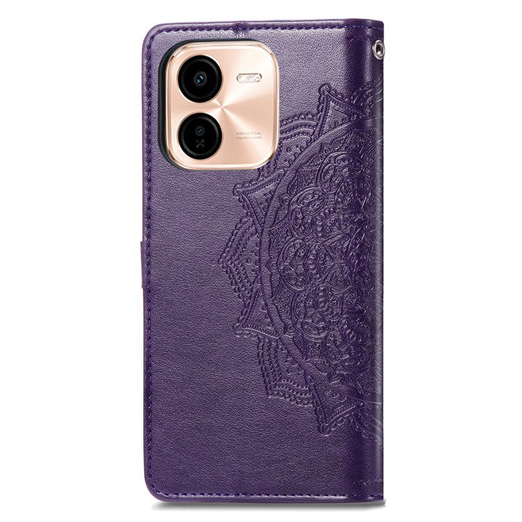 For vivo Y37 Pro 5G Wallet Case Mandala Flower Leather Phone Cover Stand View - Purple