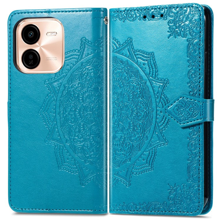 For vivo Y37 Pro 5G Wallet Case Mandala Flower Leather Phone Cover Stand View - Blue