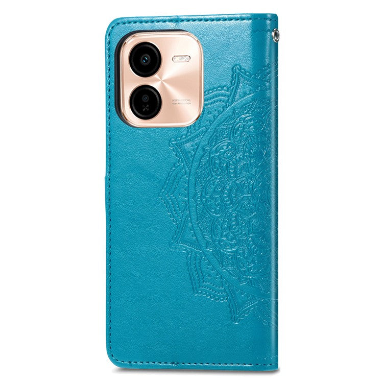 For vivo Y37 Pro 5G Wallet Case Mandala Flower Leather Phone Cover Stand View - Blue