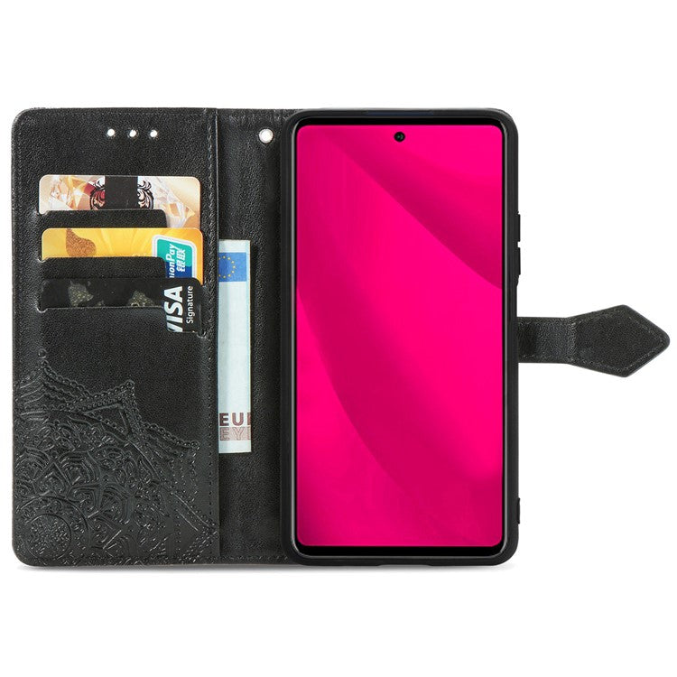 For vivo Y37 Pro 5G Wallet Case Mandala Flower Leather Phone Cover Stand View - Black