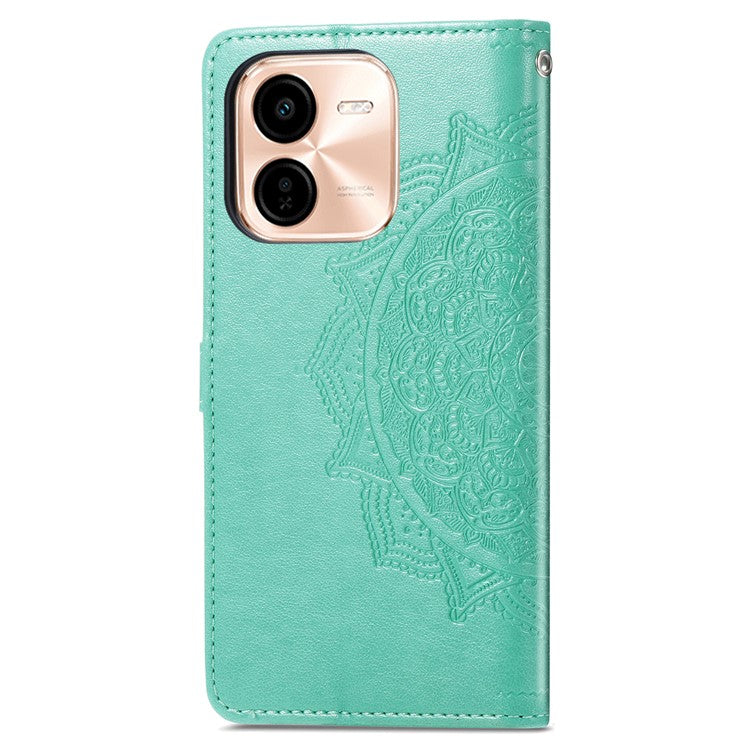 For vivo Y37 Pro 5G Wallet Case Mandala Flower Leather Phone Cover Stand View - Green