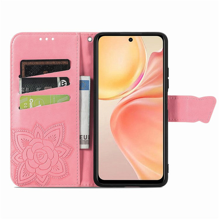 For vivo Y37 Pro 5G Case PU Leather Wallet Phone Cover Butterfly Pattern - Pink