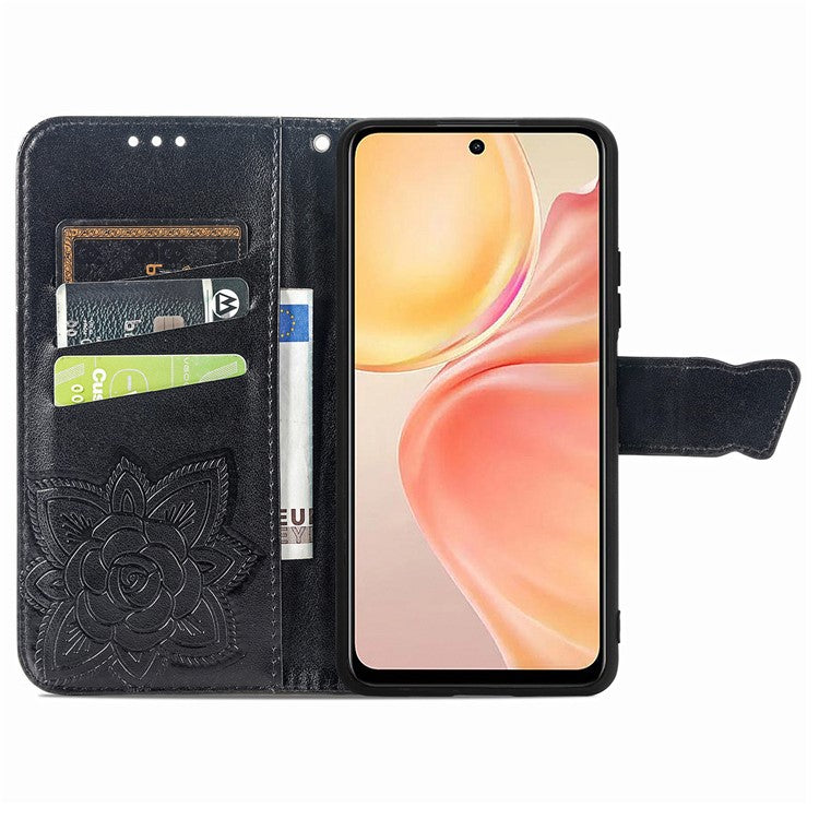 For vivo Y37 Pro 5G Case PU Leather Wallet Phone Cover Butterfly Pattern - Black