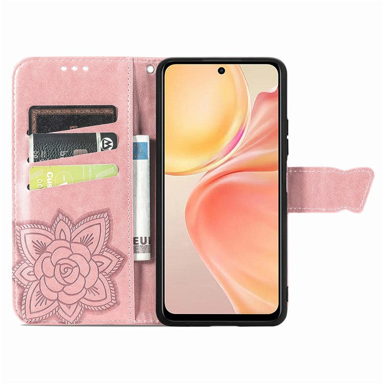 For vivo Y37 Pro 5G Case PU Leather Wallet Phone Cover Butterfly Pattern - Rose Gold