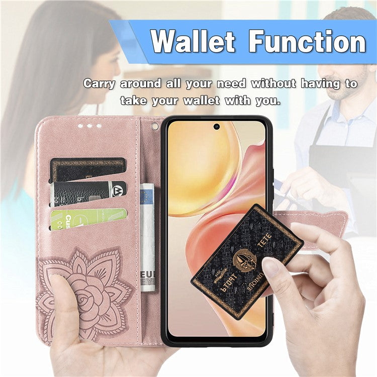 For vivo Y37 Pro 5G Case PU Leather Wallet Phone Cover Butterfly Pattern - Rose Gold