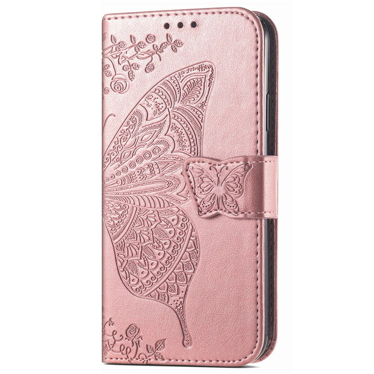 For vivo Y37 Pro 5G Case PU Leather Wallet Phone Cover Butterfly Pattern - Rose Gold