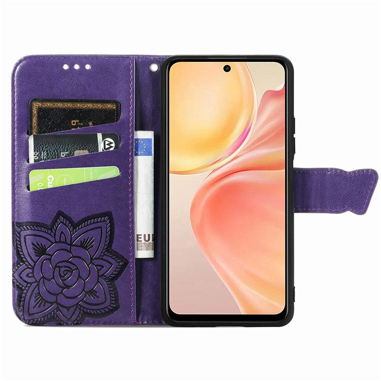 For vivo Y37 Pro 5G Case PU Leather Wallet Phone Cover Butterfly Pattern - Dark Purple