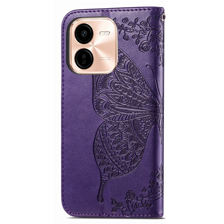 For vivo Y37 Pro 5G Case PU Leather Wallet Phone Cover Butterfly Pattern - Dark Purple