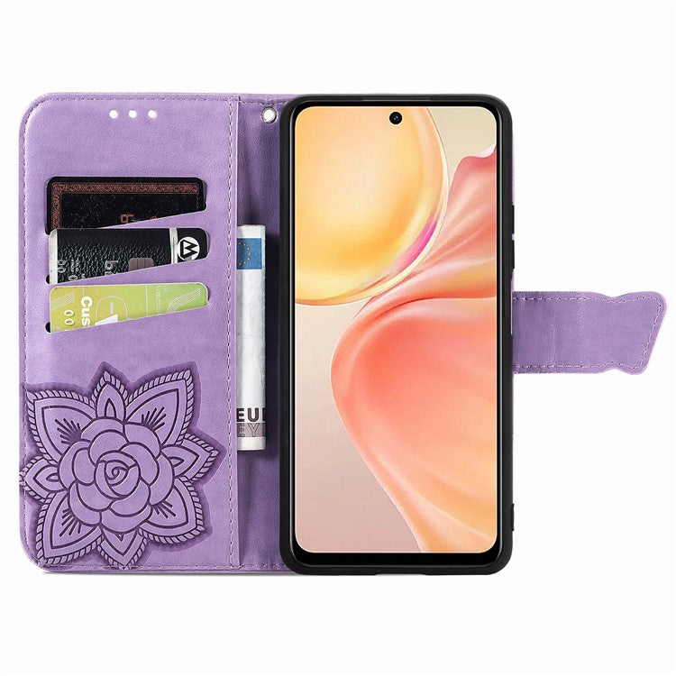 For vivo Y37 Pro 5G Case PU Leather Wallet Phone Cover Butterfly Pattern - Light Purple