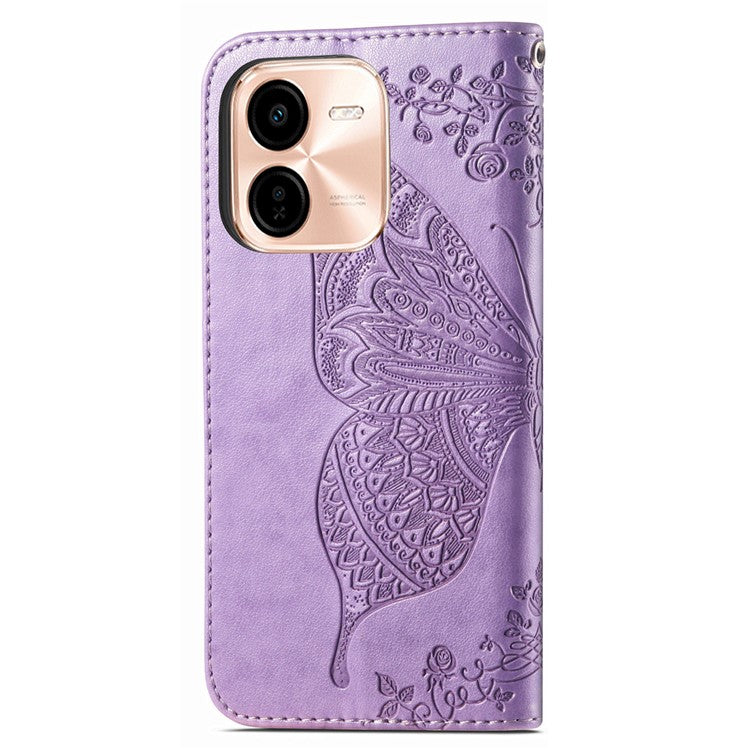 For vivo Y37 Pro 5G Case PU Leather Wallet Phone Cover Butterfly Pattern - Light Purple