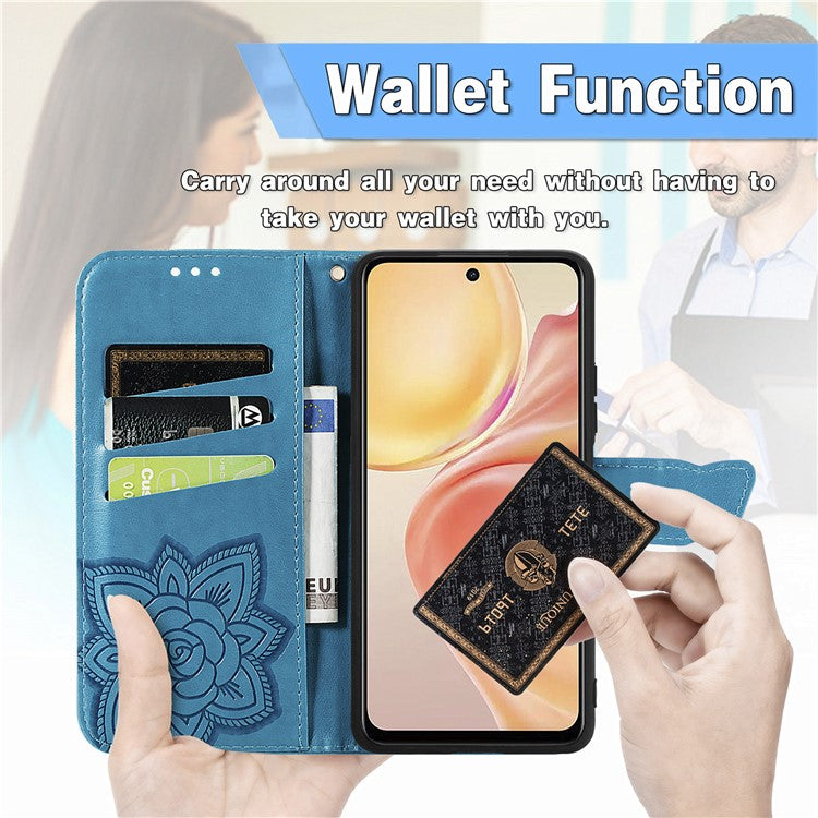 For vivo Y37 Pro 5G Case PU Leather Wallet Phone Cover Butterfly Pattern - Blue