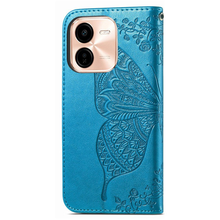 For vivo Y37 Pro 5G Case PU Leather Wallet Phone Cover Butterfly Pattern - Blue