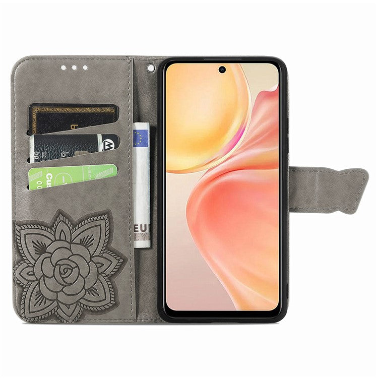 For vivo Y37 Pro 5G Case PU Leather Wallet Phone Cover Butterfly Pattern - Grey