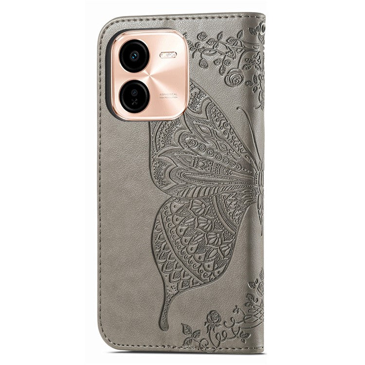 For vivo Y37 Pro 5G Case PU Leather Wallet Phone Cover Butterfly Pattern - Grey