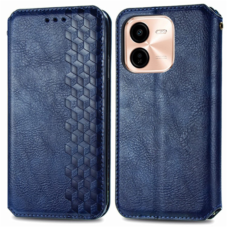 For vivo Y37 Pro 5G Case Rhombus Imprint PU Leather Wallet Phone Cover - Blue