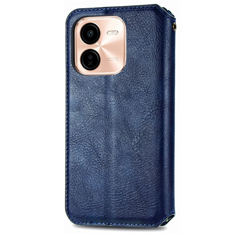 For vivo Y37 Pro 5G Case Rhombus Imprint PU Leather Wallet Phone Cover - Blue