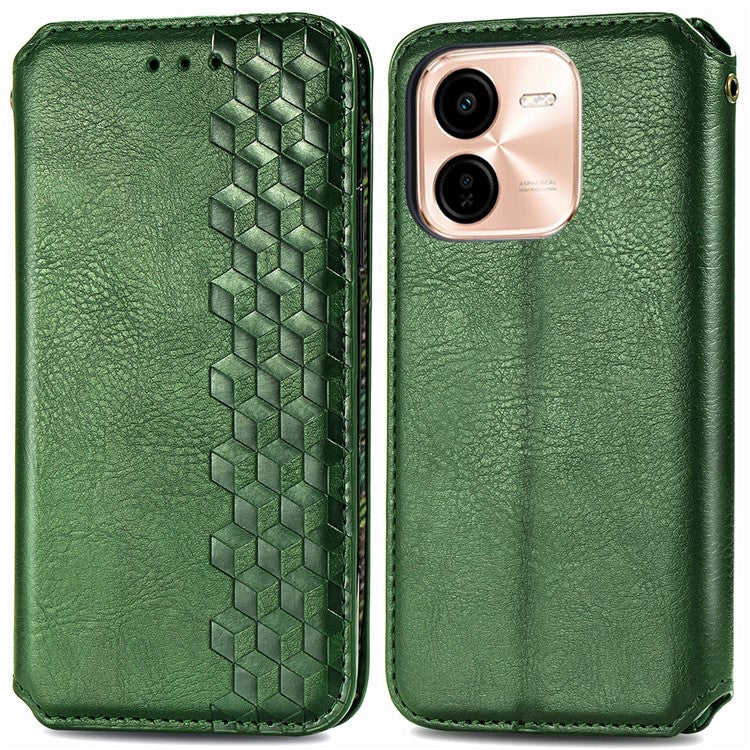 For vivo Y37 Pro 5G Case Rhombus Imprint PU Leather Wallet Phone Cover - Green