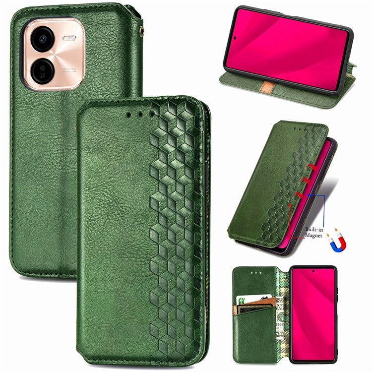 For vivo Y37 Pro 5G Case Rhombus Imprint PU Leather Wallet Phone Cover - Green