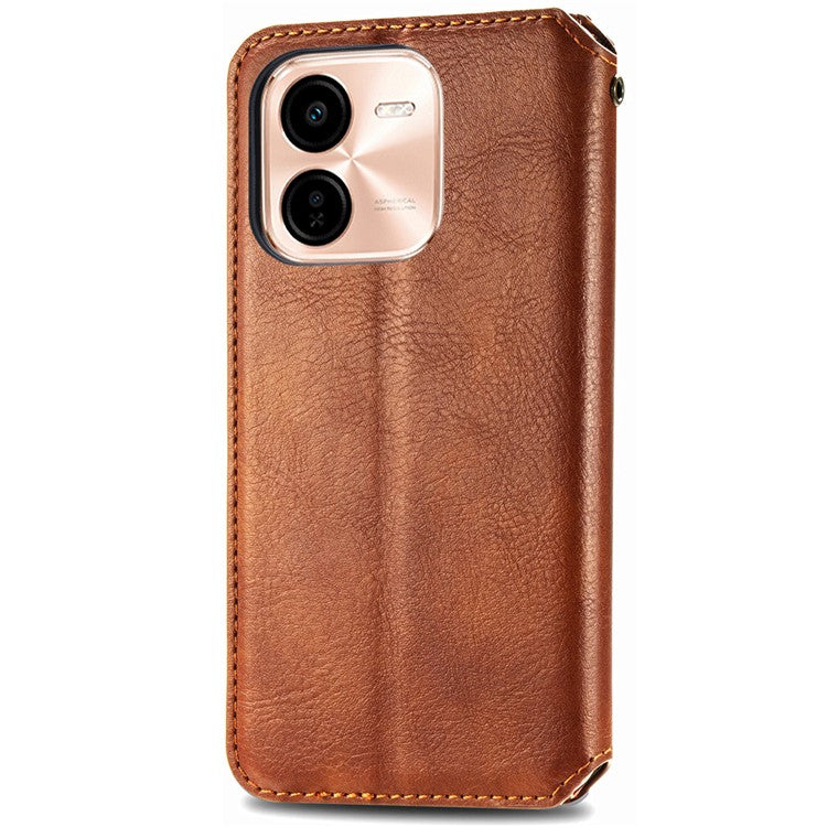 For vivo Y37 Pro 5G Case Rhombus Imprint PU Leather Wallet Phone Cover - Brown