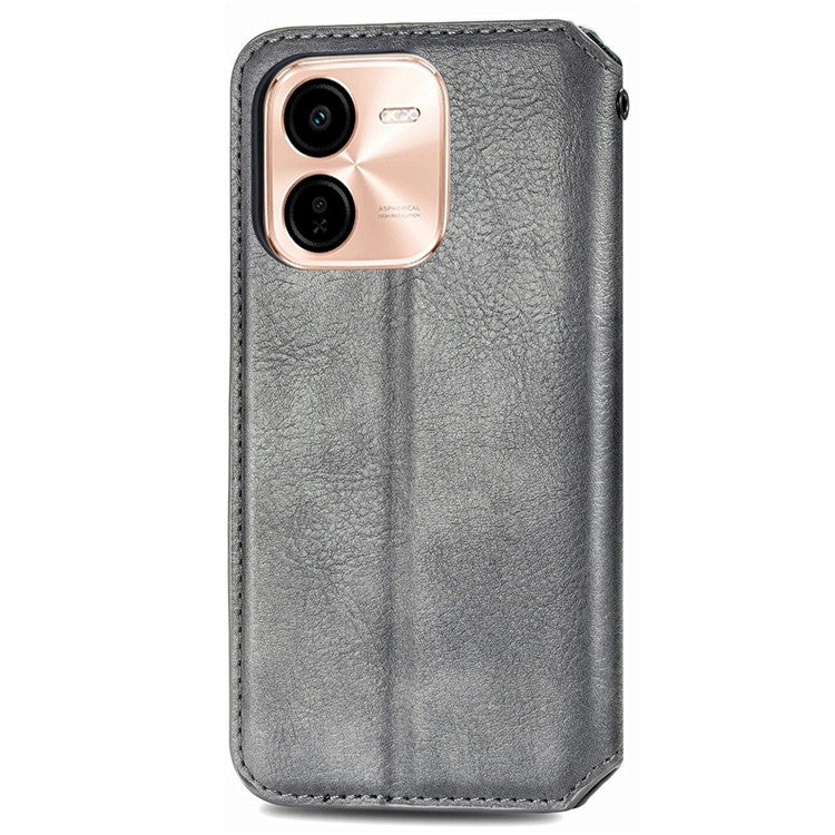 For vivo Y37 Pro 5G Case Rhombus Imprint PU Leather Wallet Phone Cover - Grey