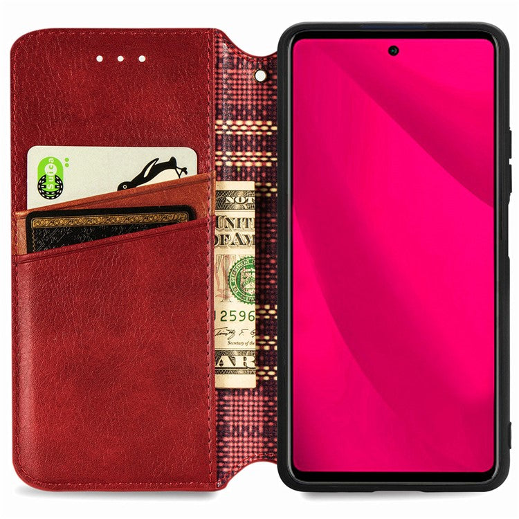 For vivo Y37 Pro 5G Case Rhombus Imprint PU Leather Wallet Phone Cover - Red