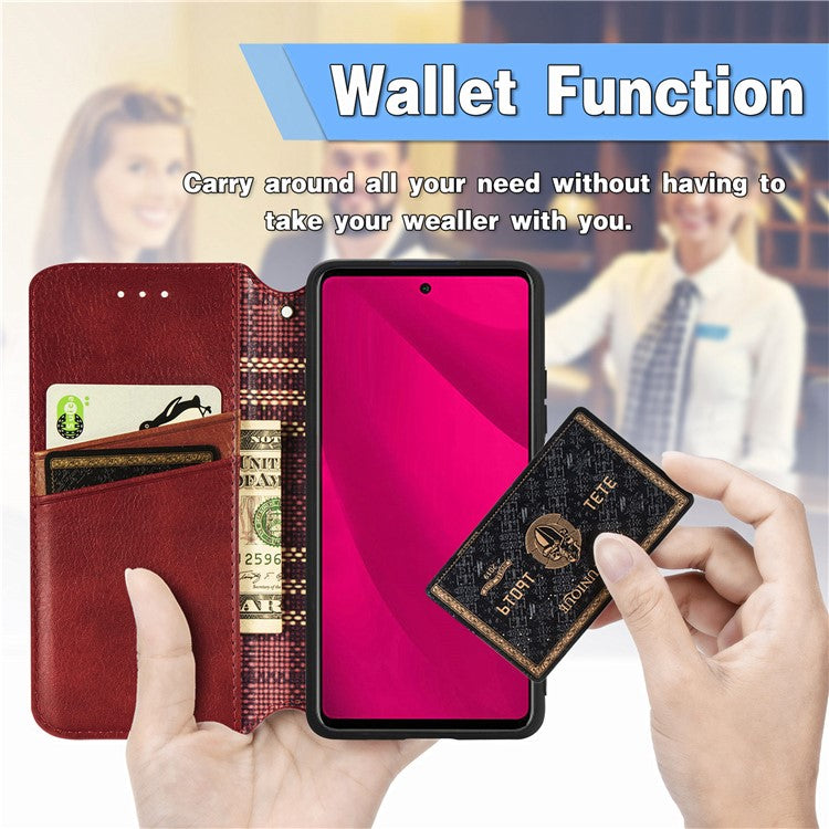 For vivo Y37 Pro 5G Case Rhombus Imprint PU Leather Wallet Phone Cover - Red