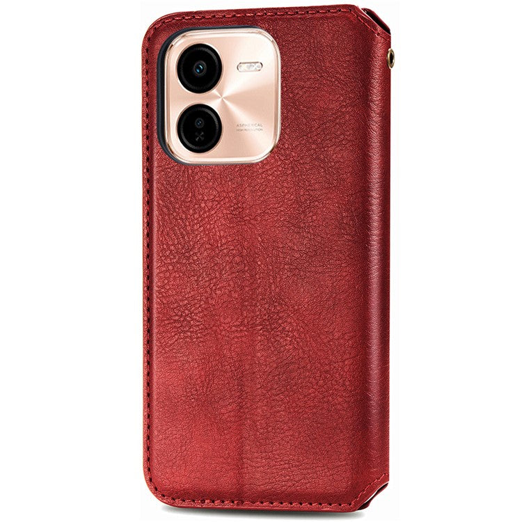 For vivo Y37 Pro 5G Case Rhombus Imprint PU Leather Wallet Phone Cover - Red