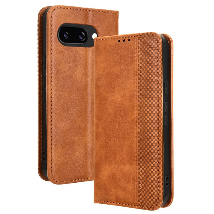 For Google Pixel 9a Leather Case Wallet Stand Retro Texture Phone Cover - Brown