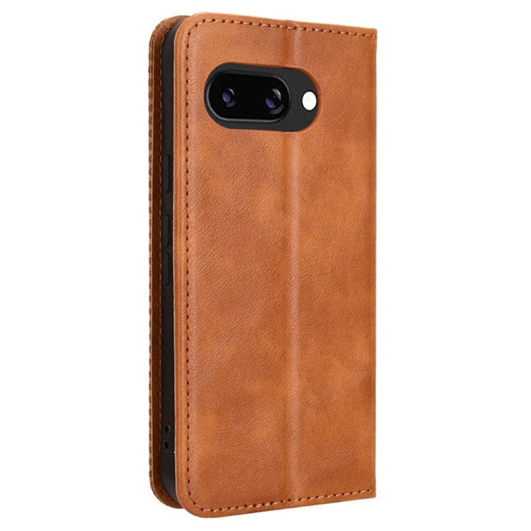 For Google Pixel 9a Leather Case Wallet Stand Retro Texture Phone Cover - Brown