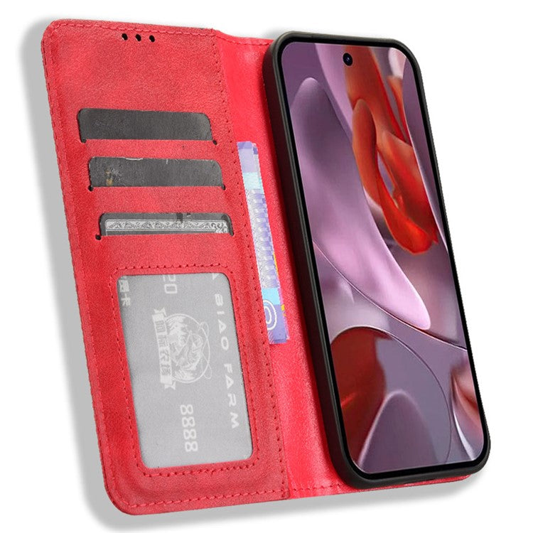 For Google Pixel 9a Leather Case Wallet Stand Retro Texture Phone Cover - Red