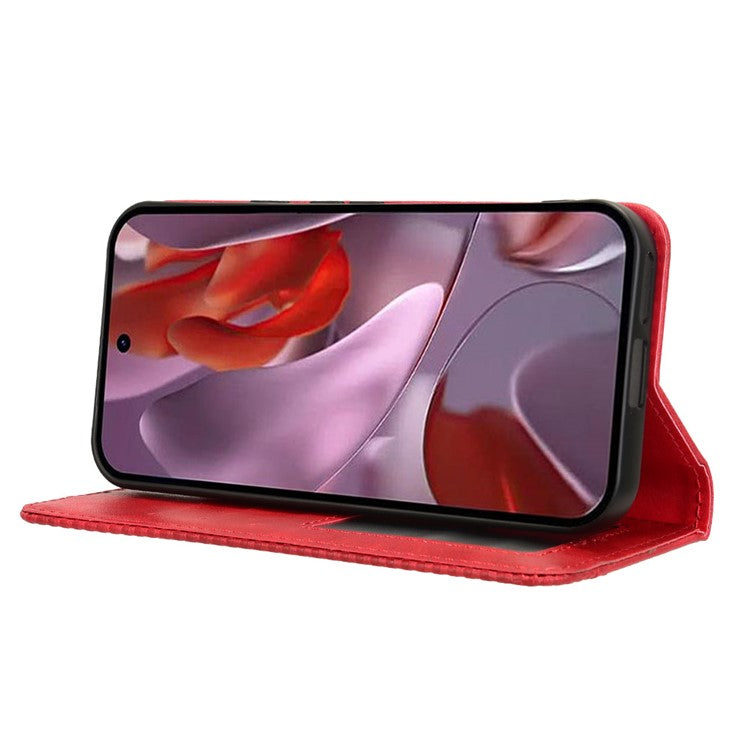 For Google Pixel 9a Leather Case Wallet Stand Retro Texture Phone Cover - Red