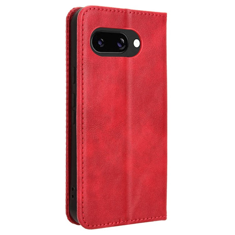 For Google Pixel 9a Leather Case Wallet Stand Retro Texture Phone Cover - Red