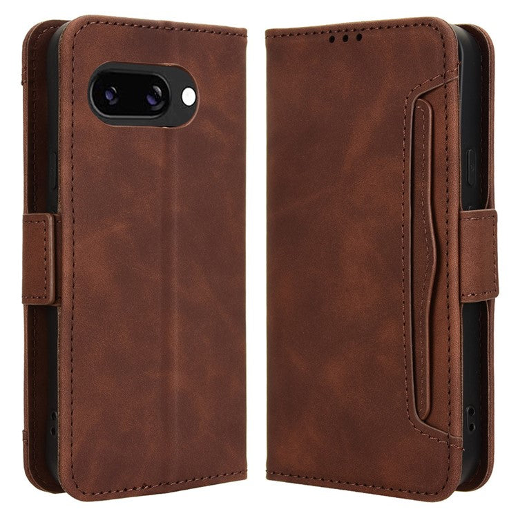 For Google Pixel 9a Leather Case Phone Wallet Cover with Multiple Card Slots - Brown