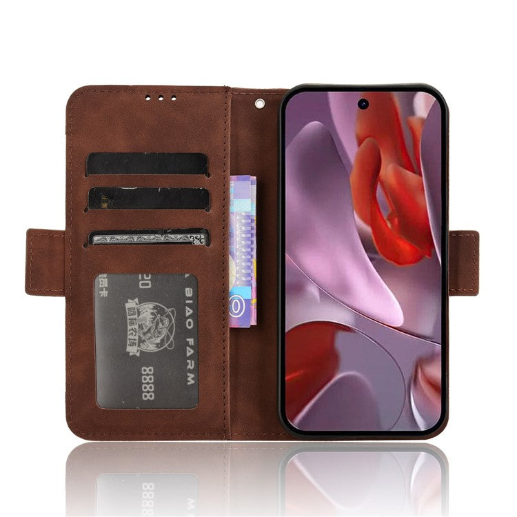 For Google Pixel 9a Leather Case Phone Wallet Cover with Multiple Card Slots - Brown