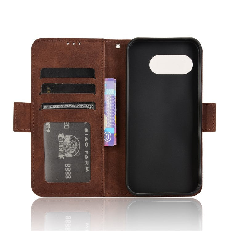 For Google Pixel 9a Leather Case Phone Wallet Cover with Multiple Card Slots - Brown