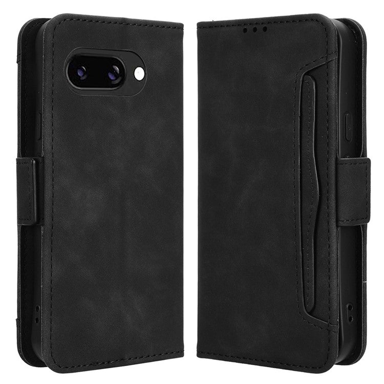 For Google Pixel 9a Leather Case Phone Wallet Cover with Multiple Card Slots - Black